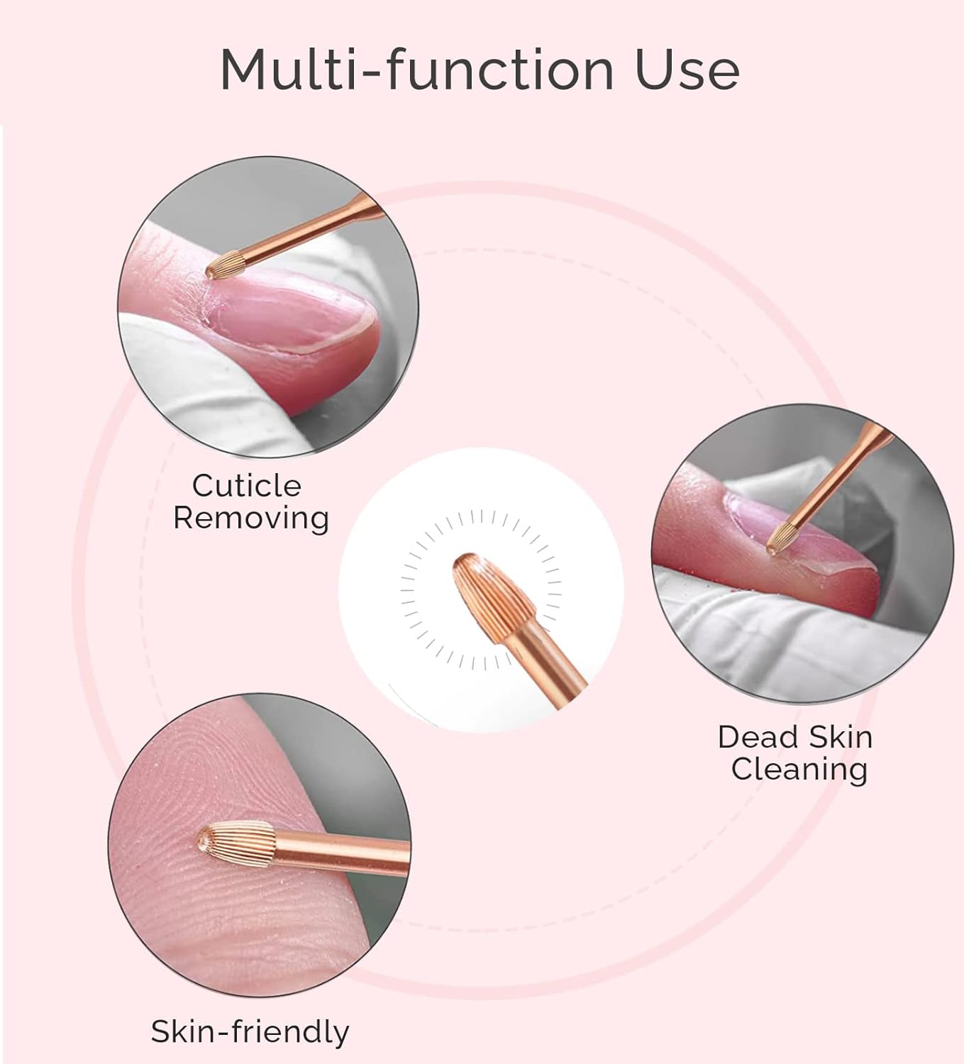 MelodySusie Cuticle Clean Nail Drill Bit 3/32'', Professional Safety Carbide Under Nail Cleaner Nail Bit for Cuticle Dead Skin Nail Prepare, Two Way Rotate, Nail Salon Supply(Rose Gold, Fine)