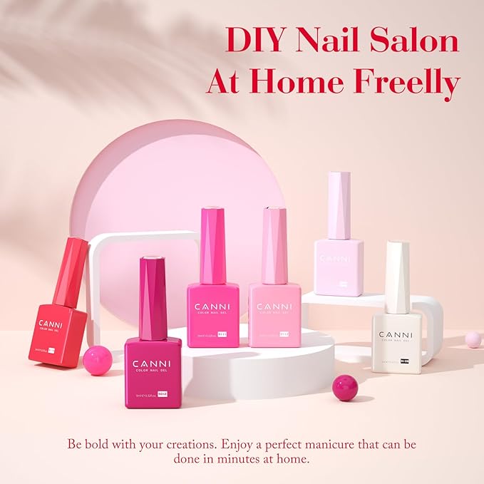 CANNI Pink Gel Nail Polish Set – 6 Colors Hot Light Pink, Magenta – Soak Off UV LED Gel for French Manicure, DIY Nail Art at Home, Long-Lasting Glossy Finish