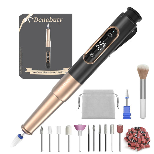 Nail Drill Cordless, Electric Nail File 12 in 1 with LED Display, Nail Drill Machine Professional Portable Rechargeable E File for Gel Acrylic Manicure Pedicure Set with 5 Speeds Black