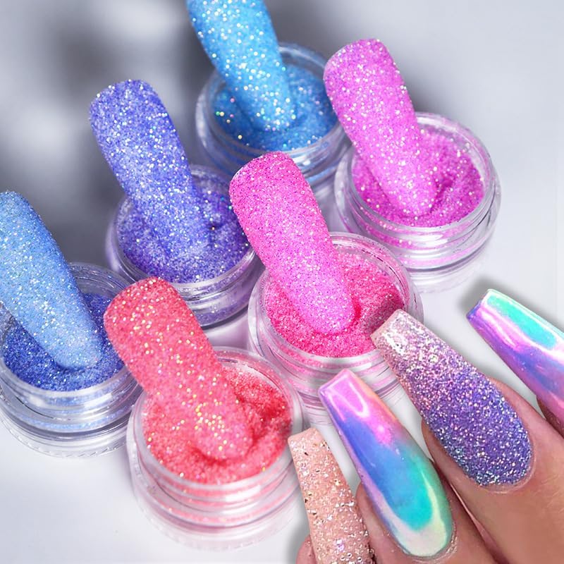 Sugar Sand Neon Nail Art Glitter Powder Shiny Effect Candy Glitter Flakes Pigment Dust Gel Polish Manicure Accessories for Christmas Valentine's Day DIY Crafts Supplies