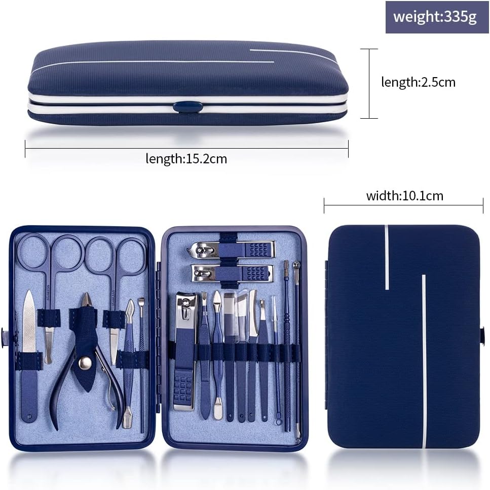 Multifunction Nail Clipper Set Pedicure Cutter Nail File Scissors Kit with Travel Case Stainless Steel Blue Manicure Set Tools (Color : 12pcs-Blue)