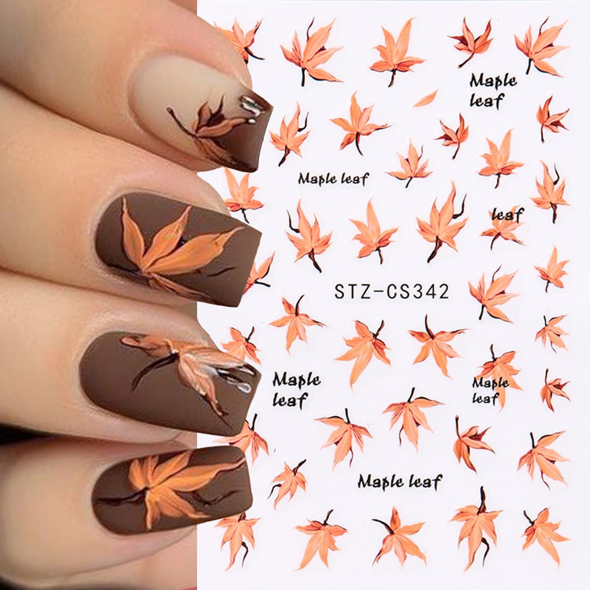 Fall Nail Art Stickers Autumn Maple Leaf Nail Decals 6PCS Maple Leaves Foxes Pumpkin Nails Design 3D Self-Adhesive Thanksgiving Day Nail Art Decorations Supplies Fall Stickers for Nails Manicure Decor