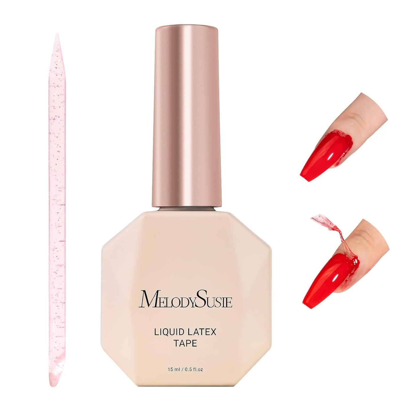 MelodySusie Liquid Latex for Nails, 15ml Peel off Fast Dry Cuticle Guard for Nail Polish with Plastic Nail Care Stick set, Skin Barrier Protector for Nail Art, Manicure Home DIY Salon, Gifts for Women