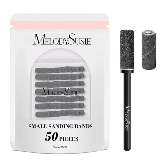 MelodySusie 50 Pcs Nail Drill Bits Small Sanding Bands with 3.1mm Mandrel Bit, 240 Extreme Fine Grit Nail File for Acrylic Nails Gel Manicures and Pedicure, Black