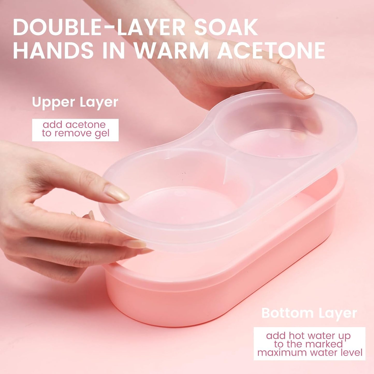 Dual Nail Soaking Bowl Acetone Proof: Soak Off Gel Nail Polish Dip Powder Remover Bowl- Cut the Soaking Time in Half Manicure Bowl for Salon Home