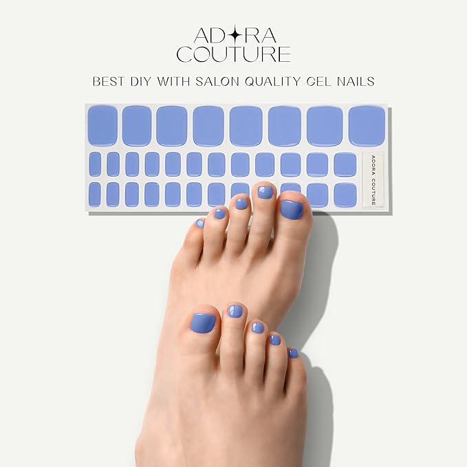 Semi Cured Gel Nail Strips - 32 pcs Gel Pedicure Stickers, Easy to Apply & Remove Toenail Stickers, Salon Quality at Home & Long Lasting - UV Nail Lamp Required - Blue Sky P