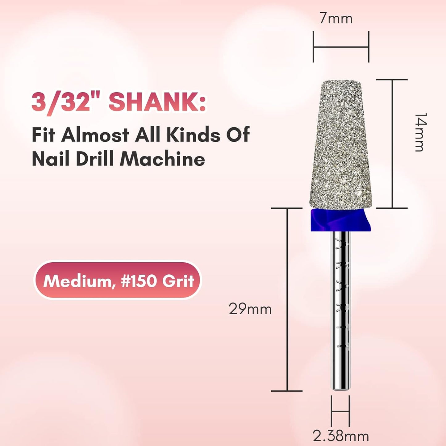 Makartt Electric Nail Drill Bits: Tapered Barrel Carbide Diamond Sanding Bit for Nail Prep Shaping, Upgrade Drill Tips with Cross Teeth & Dust-Proof Ring for Manicure Salon Cuticle Remove, M #150 Grit