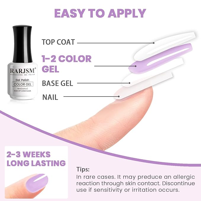 RARJSM Lavender Purple Nude Gel Nail Polish Neutral Sheer Ice Jelly Purple Gel Polish Transparent Nail GelPolish Soak off UV LED Cured for Home Salon DIY Manicure 15ml Single Bottle Summer Color
