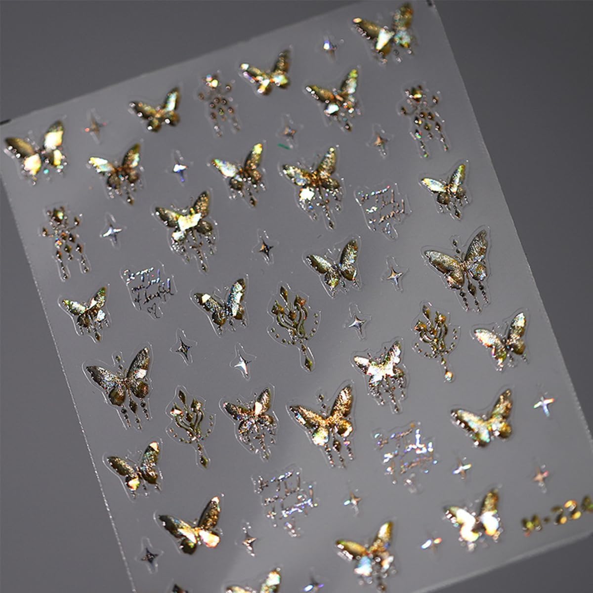 Butterfly Nail Art Stickers and Decals - 5D Embossed Gold Butterflies Star Accessories for Women Girls Spring Summer Decoration - Shiny Art Supplies