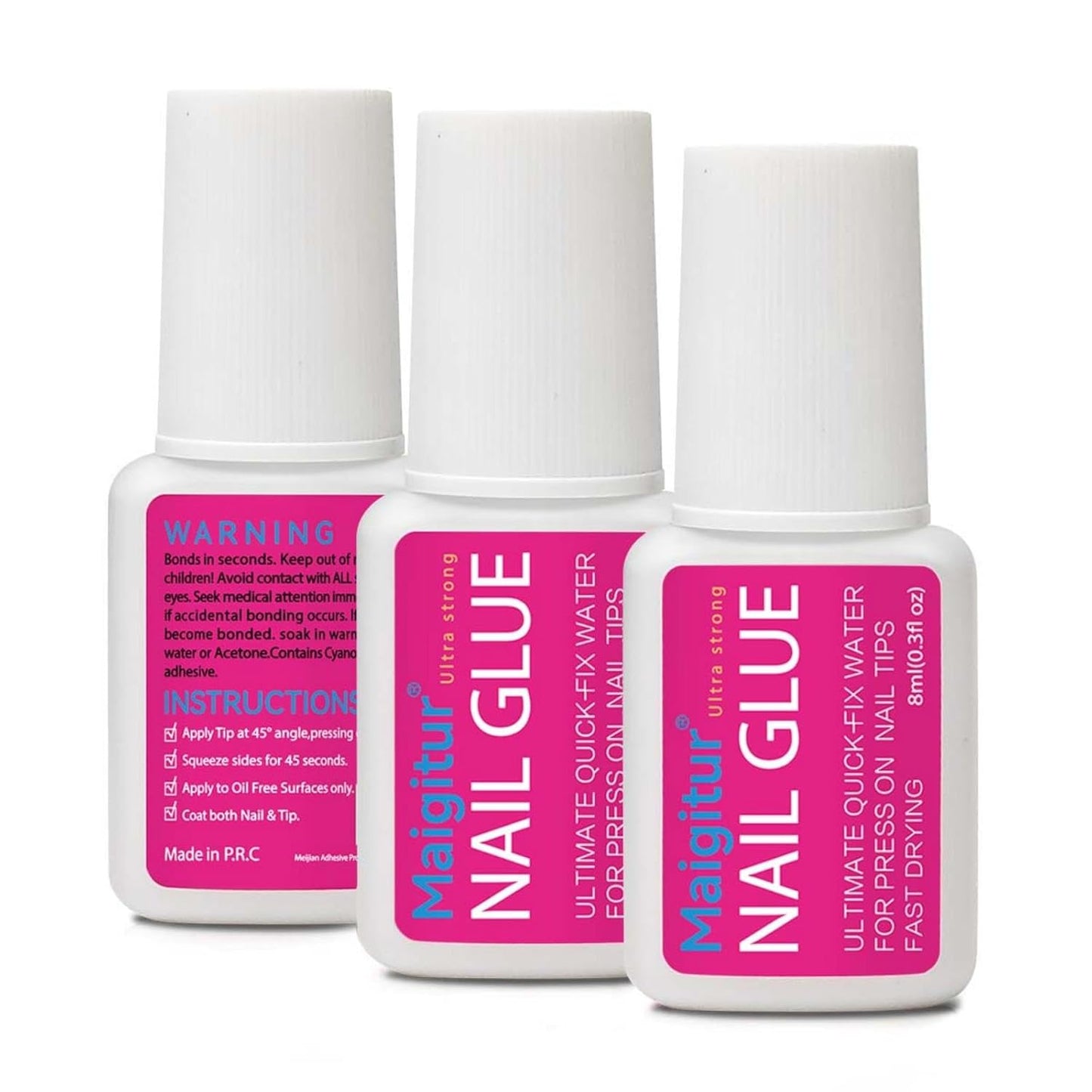 24ML Super Strong Nail Glue for Press Ons, Fake Nail Tips, Acrylic Nails No Uv Light Needed Nail Bond Brush in Nail Glue for Press On Nails False Nails Tips Long Lasting for Beginners DIY Home
