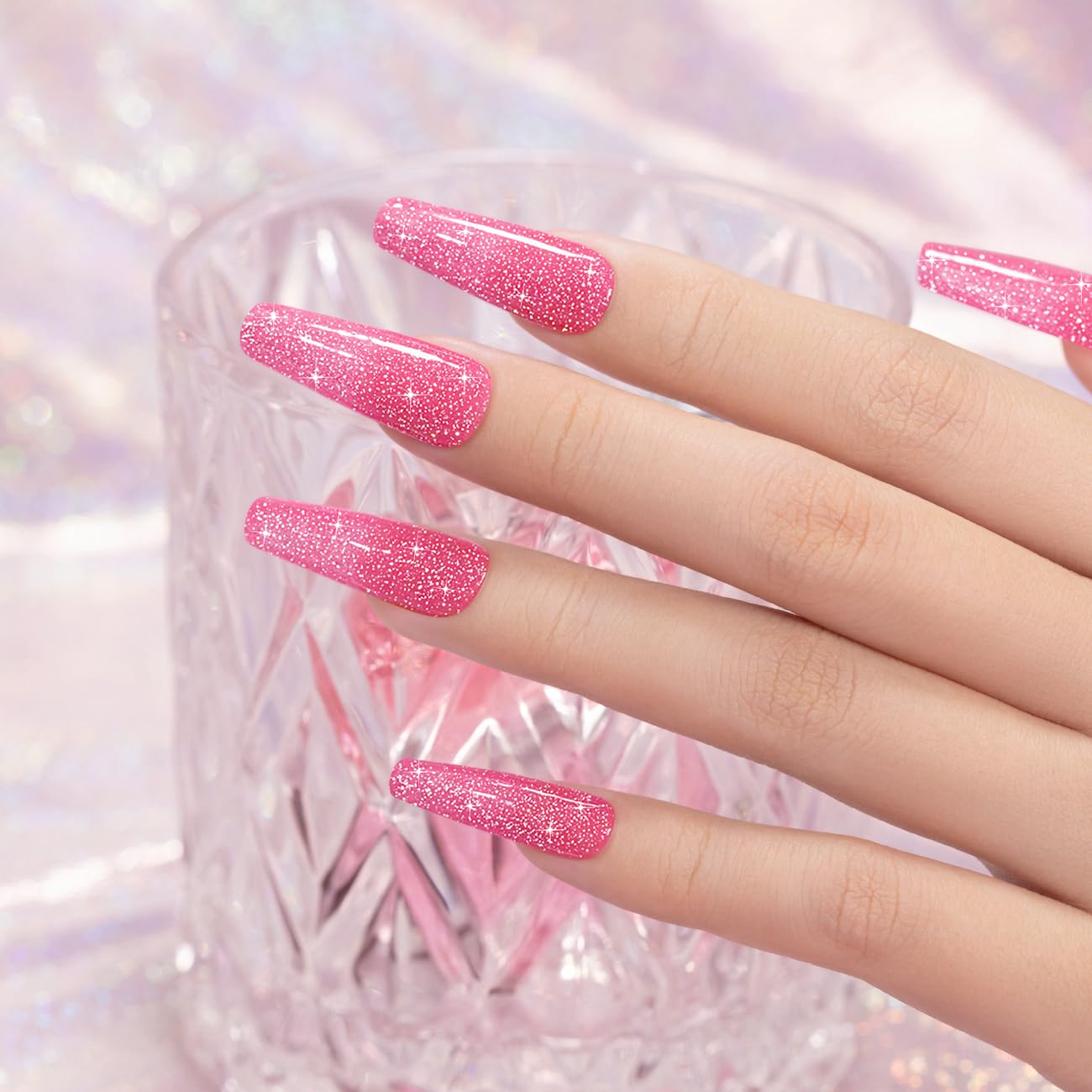 RARJSM Reflective Glitter Gel Nail Polish Nude Hot Pink Sheer Jelly Gel Polish Flash Diamond Sparkle Rainbow Silver Shimmer Pigments Soak off Curing Requires 15ml Single Bottle for Home Salon