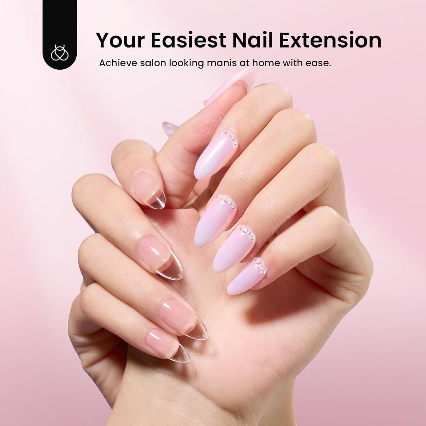 Beetles Gel Nail Kit Medium Almond with Nail Dehydrator and Primer, 576Pcs Half Matte Etch-X Gel Nail Tips Solid Nail Glue Mini Nail Lamp Acrylic Nail Tips Easy DIY Nail Extension Set Gift for Women