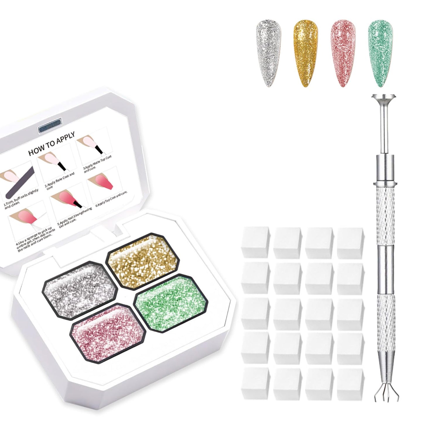 Ombre Gel Nail Polish Kit 4 Colors Gradient Blush Effect Solid Gel Nail Polish with 100Nail Sponges & Grabbing Pen for Beginner Nail Home DIY (B5)