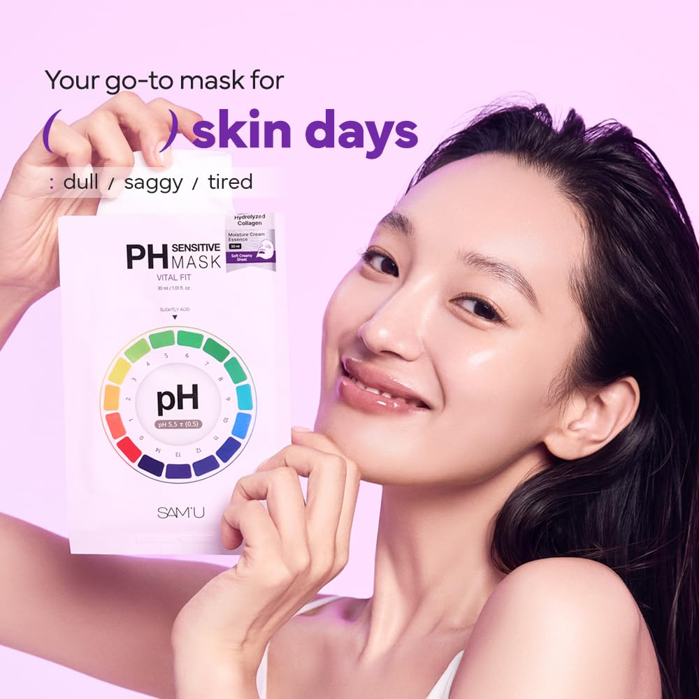 SAM’U PH Sensitive Vital Fit Face Mask – Firming & Barrier Repair Creamy Sheet Mask with 12 Peptides and Collagen, Travel-Friendly Korean Skincare (5 Sheets)