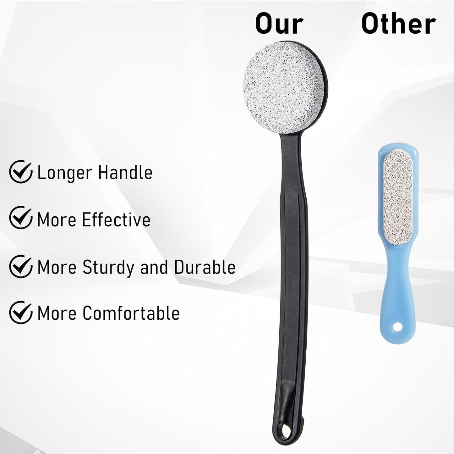 Foot Scrubber Pumice Stone for Feet with Long Handle 13.7" Hard Skin Callus Remover and Exfoliator for Dead Dry Skin, Softer & Smoother Feet, Pedicure Tool (Curved) Black