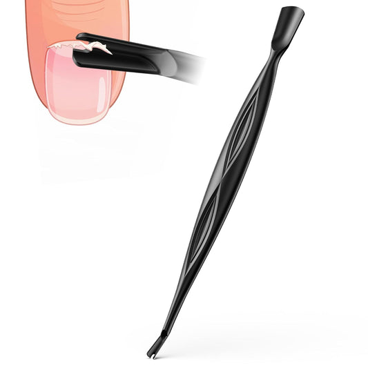 FVION 2-in-1 Cuticle Pusher with Fork, Cuticle Trimmer Dual End Cuticle Remover, Stainless Steel Nail Cuticle Care Tool for Manicure & Pedicure – Black