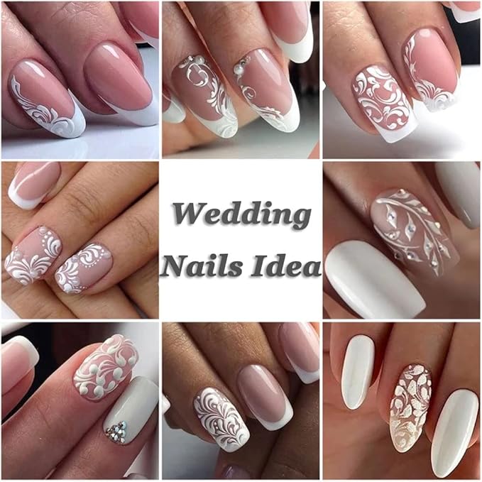 Flower Nail Stickers - 5D White Flowers Nail Art Decals Self-Adhesive Embossed Floral Rose Nail Art Supplies French Nail Designs DIY Wedding Manicure Decorations for Women Girls - 4 Sheets