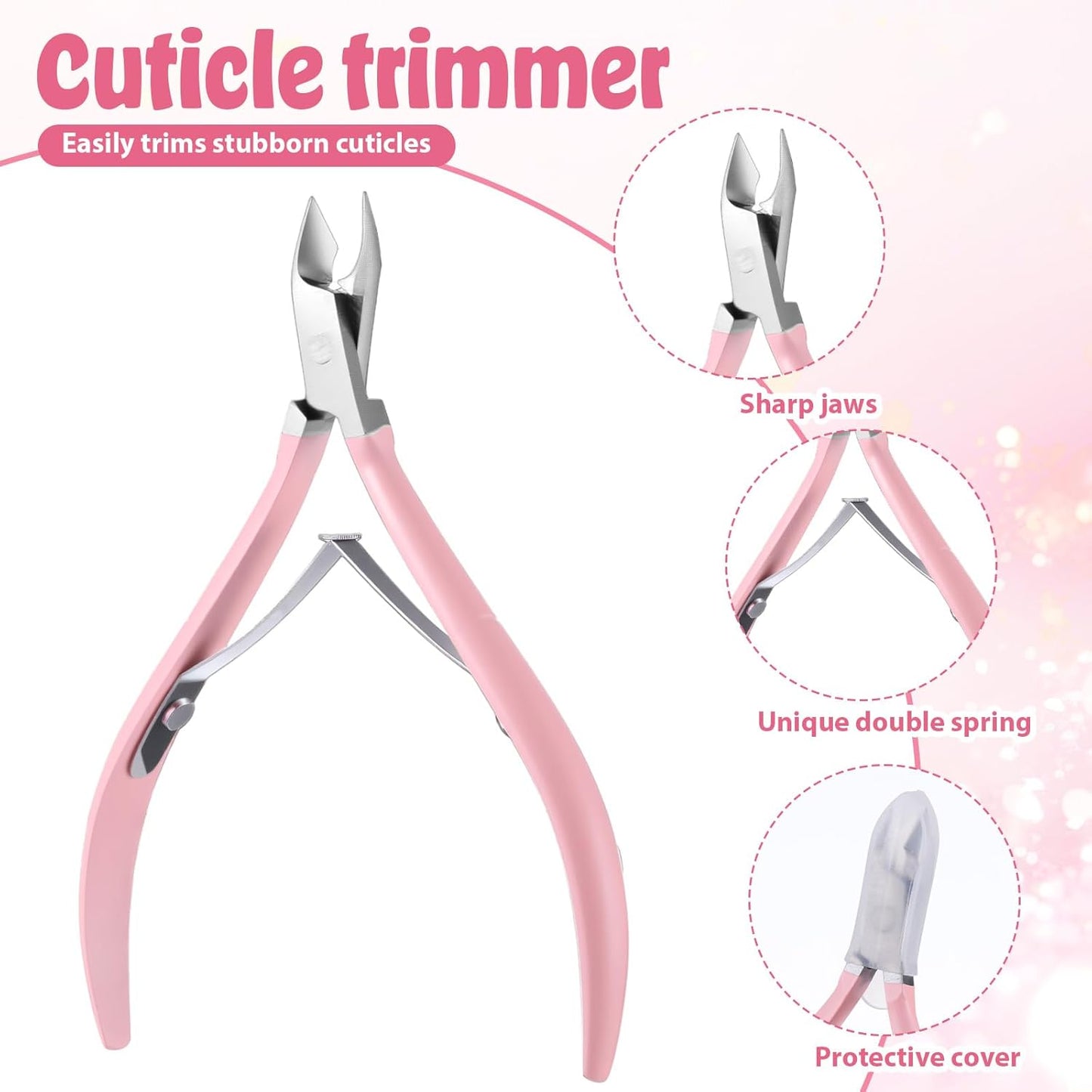 3 PCS Cuticle Trimmer with Cuticle Pusher, Stainless Steel Nail Scraper Cuticulas Cutter Nipper Remover Nail Trimmer