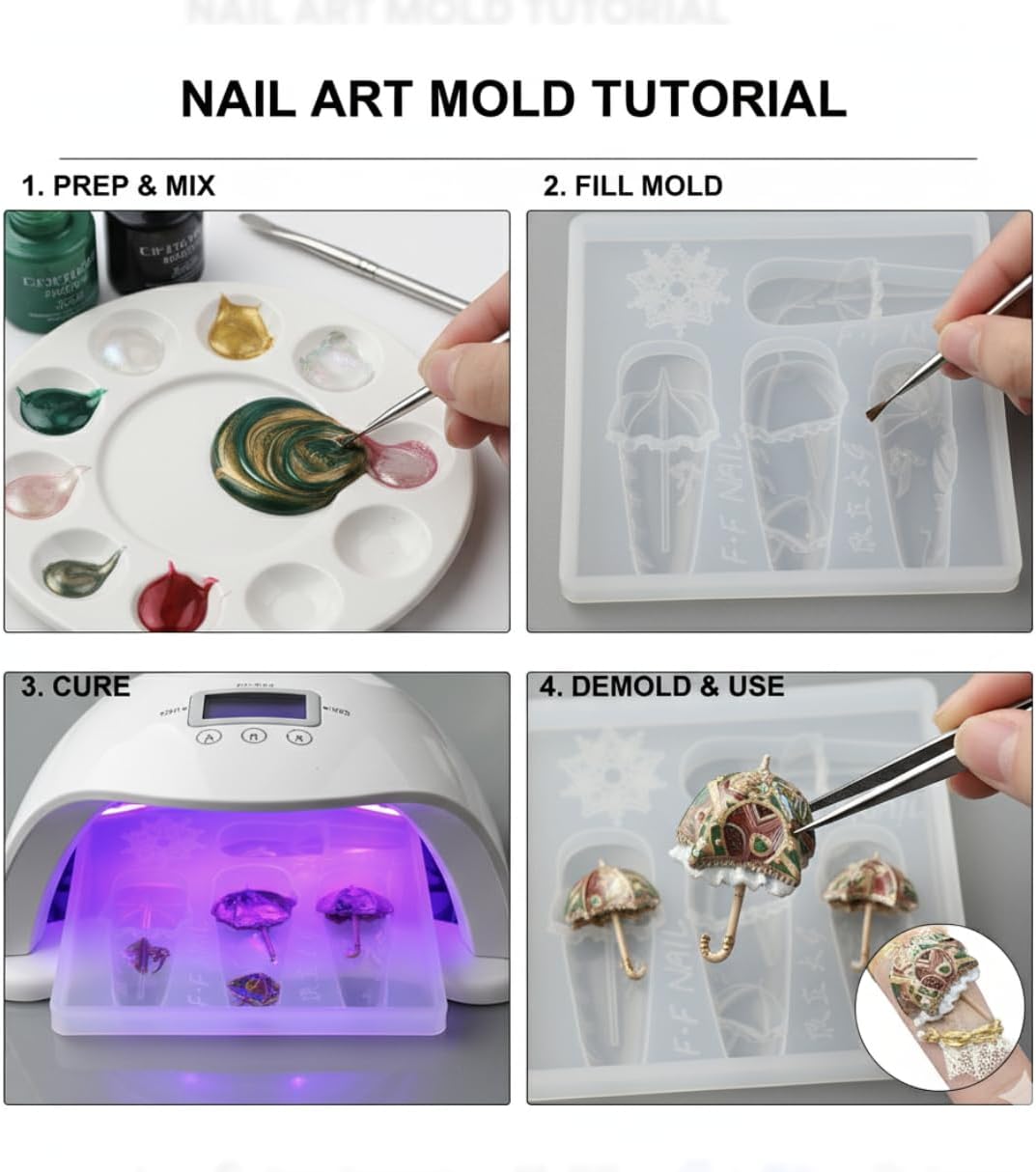 1 Pcs Parasol Silicone Nail Art Molds for Women Resin Nail Design