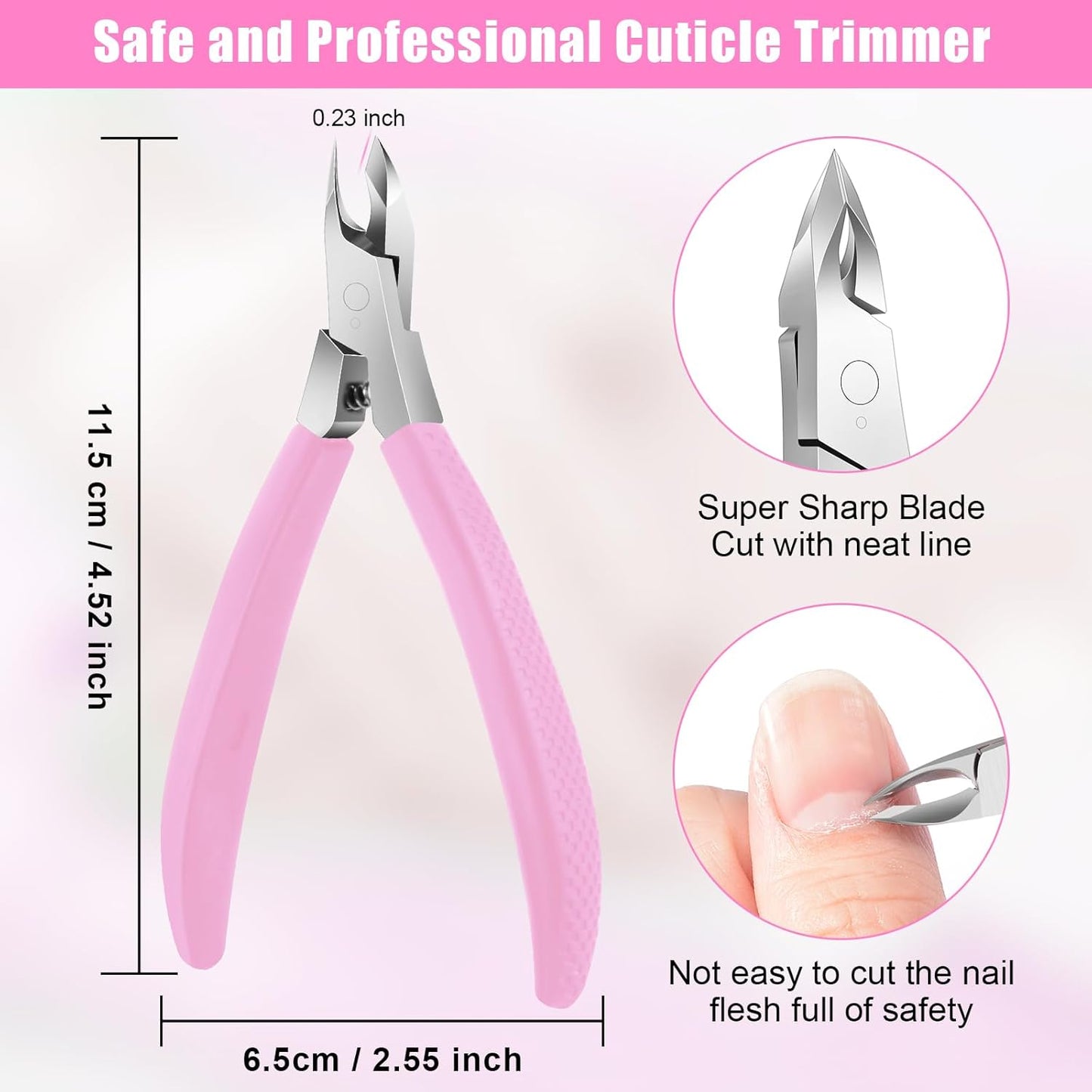 Diesisa Cuticle Trimmer - Jaw Extremely Sharp - Cuticle Clippers for Nails with Silicone handle - Non-Slip - Professional Cuticle Cutter, Dead Skin Remover Stainless Cuticle Remover Tool-Pink
