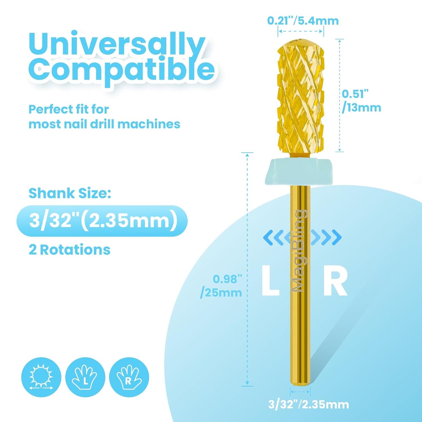 Small Barrel Nail Drill Bits Round Top, 3/32'' Safety Tungsten Carbide Bits, Two-way Rotation, Suitable for Manicure Pedicure Cuticle Gel Polishing, Technicians Bits, Grit: Quadruple Coarse