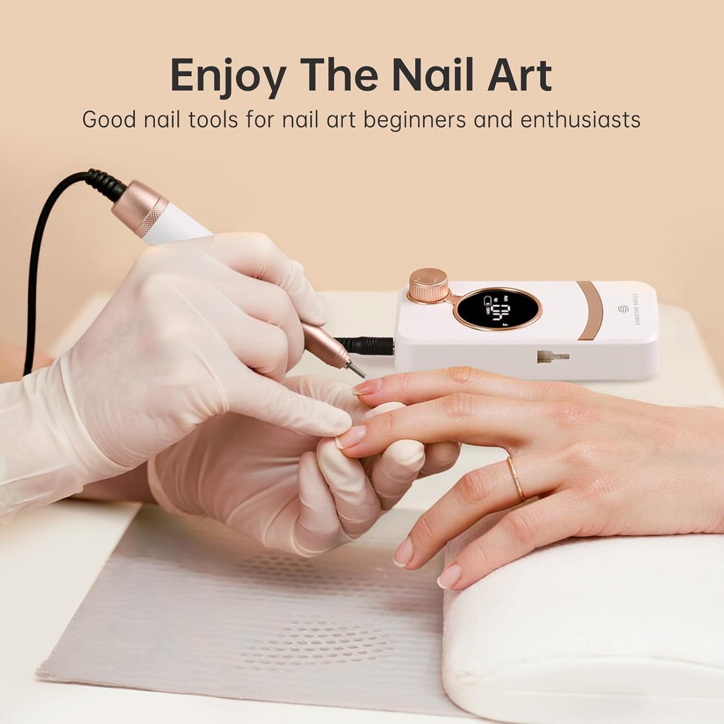 Electric Nail Drill,40000RPM Cordless Nail File Diamond with 12 Drill Bits for Acrylic Nails Gel Polishing,E File Nail Kit Machine for Manicure Salon Home (AB White Diamond)
