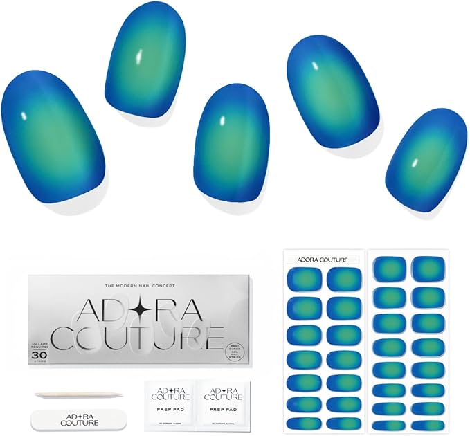 Semi Cured Gel Nail Strips With 30 Pieces - Salon Quality Manicure Kit For Women Easy Application Wraps Includes Prep Pads Nail File Wooden Stick, UV light Required - Serene Aura