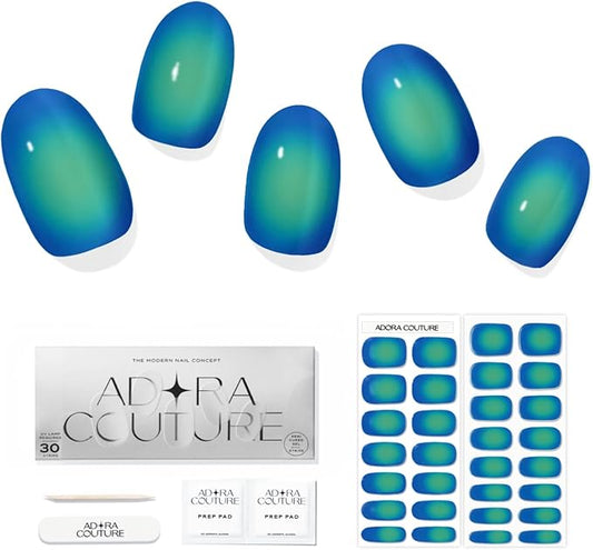 Semi Cured Gel Nail Strips With 30 Pieces - Salon Quality Manicure Kit For Women Easy Application Wraps Includes Prep Pads Nail File Wooden Stick, UV light Required - Serene Aura