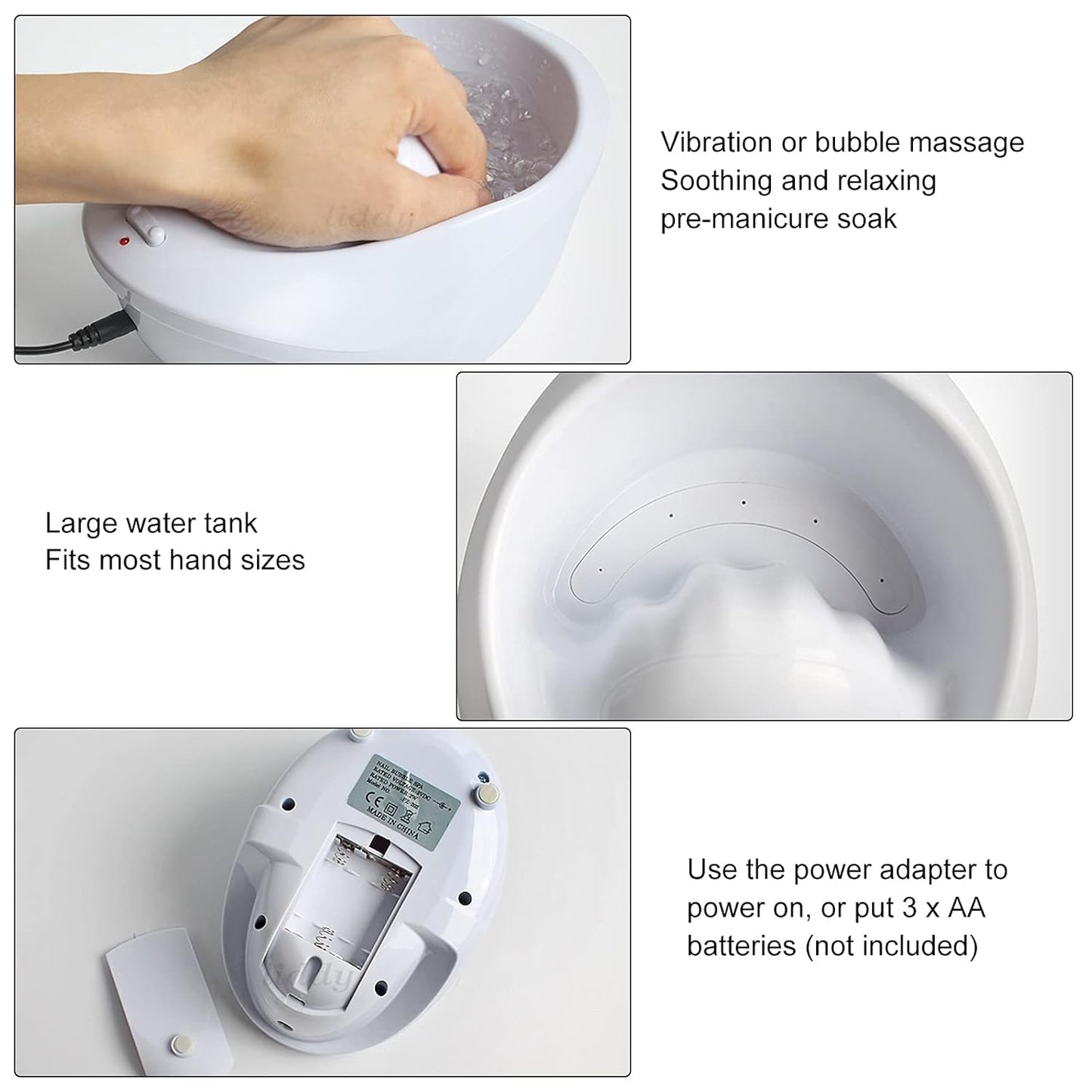 HURRISE Electric Nail Soaking Bowl, Nail Polish Remover Bowl, Vibration Bubble Hand Spa Massage Machine for Beauty Salon and Home, Nail Art Manicure Hand Care Tool (US)