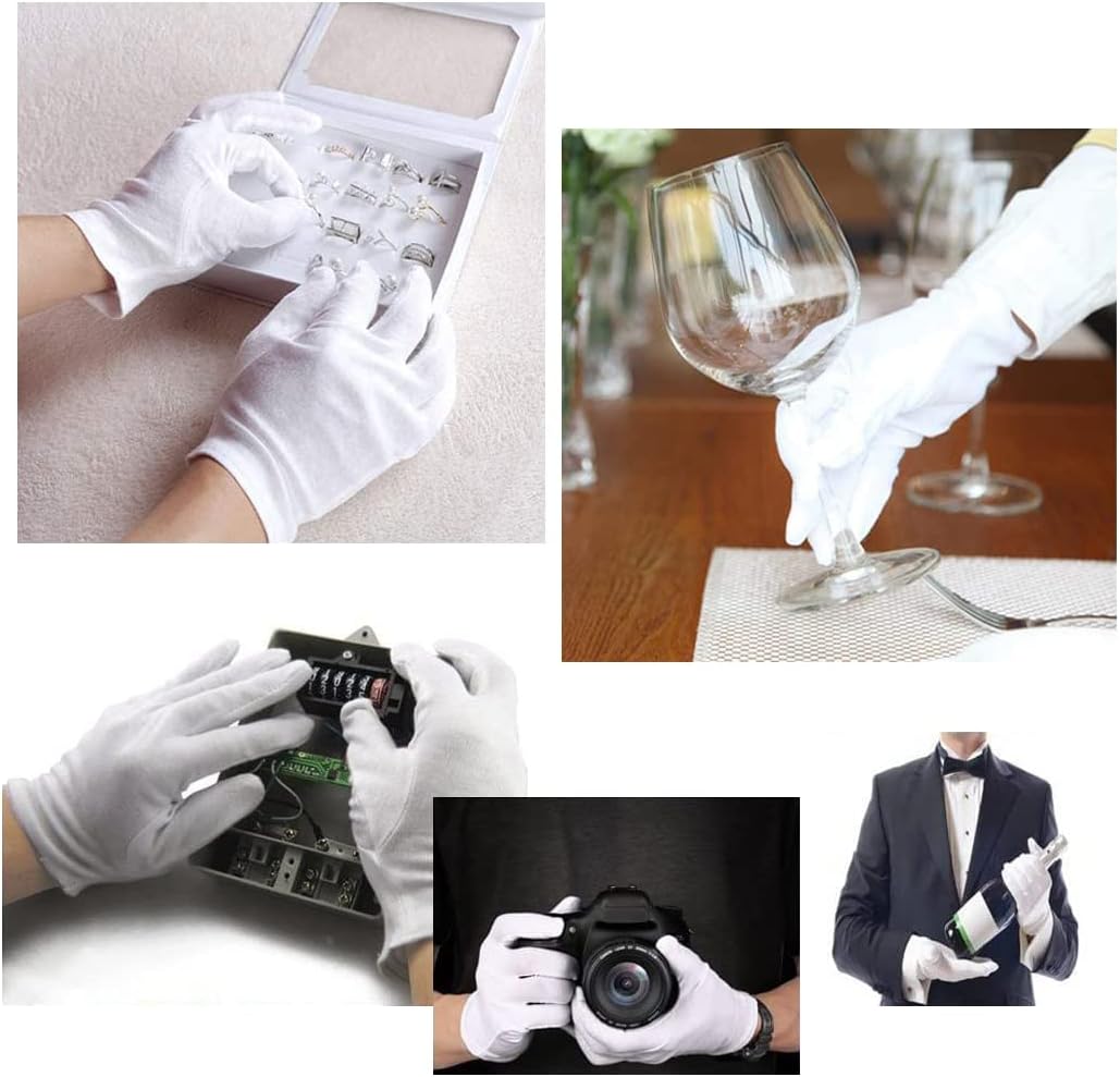 48Pcs White Gloves, 24 Pairs Soft Cotton Gloves， Hgminwarm White Cotton Gloves are Used for Cosmetics, Jewelry Coin Inspection, Inspection Gloves, Service Gloves. Stretchable Moisturizing Gloves