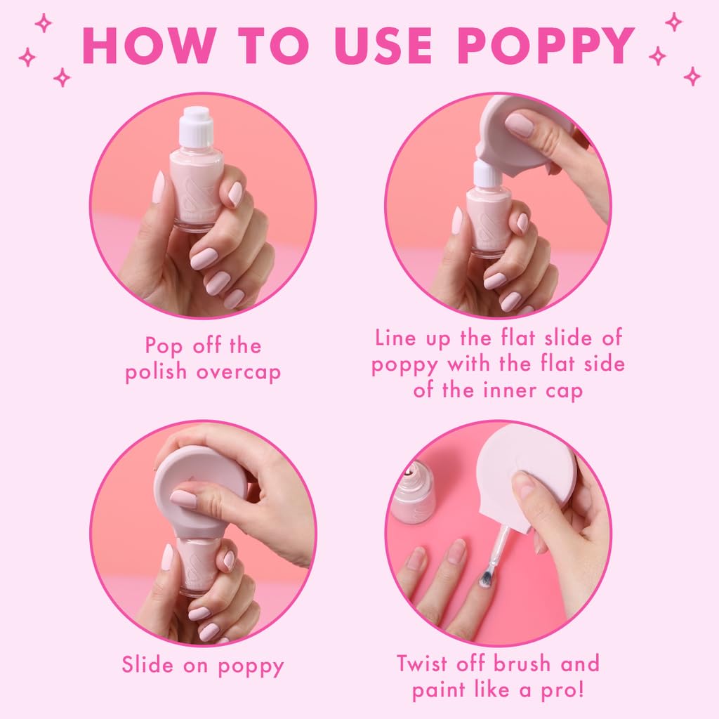 Olive & June - The Poppy Universal Nail Polish Bottle Handle | Paint with Both Hands | Ergonomic Grip for Neat, Easy, Steady At-Home Manicures | Soft Silicone | Fits Any Bottle | Patented Design