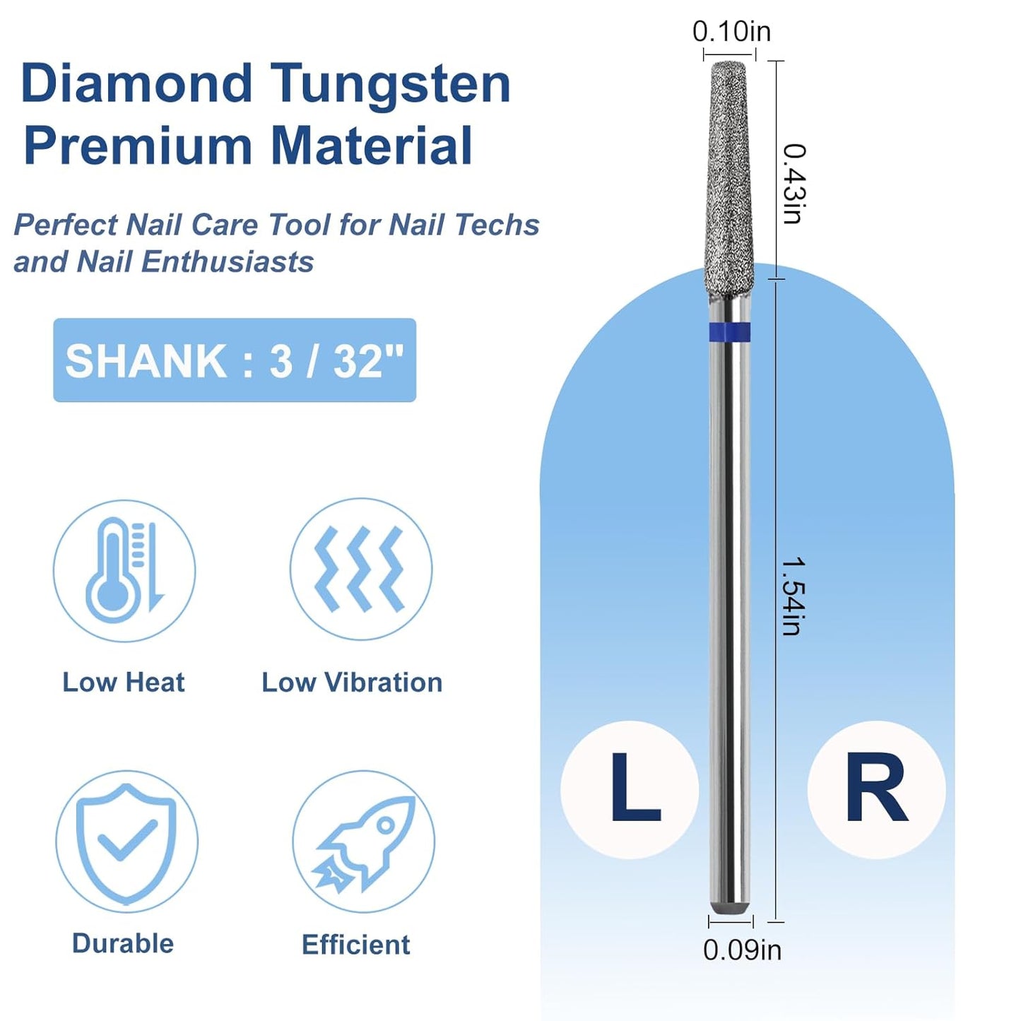 Cuticle Nail Drill Bit, 3/32'' Professional Safety Diamond Under Nail Cleaner for Cuticle Dead Skin Nail Prepare, Beginners Bits, Experienced Tech,Cone Shape (Medium)