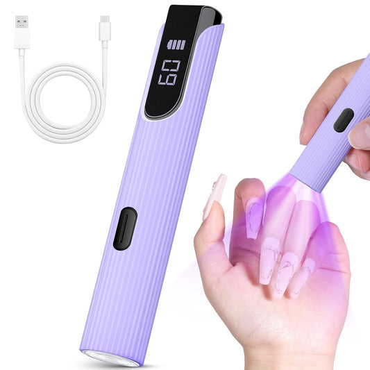 Handheld UV Light for Gel Nails, Purple Gel Light for Nails Cordless Nail Lamp Rechargeable with Led Display Lamp for Rhinestone Glue Decoration DIY at Home