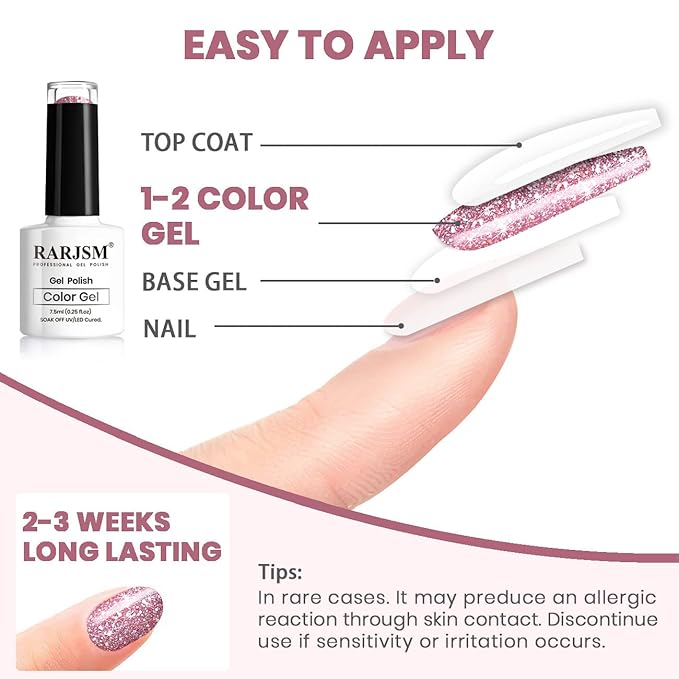 RARJSM Glitter Gel Polish Light Pink Reflective Holographic Gel Nail Polish 7.5ML 1Pcs Iridescent Shimmer L E D U V Soak Off Shining Sparkle Diamond Gel Polish Nail Art Manicure Salon DIY at Home