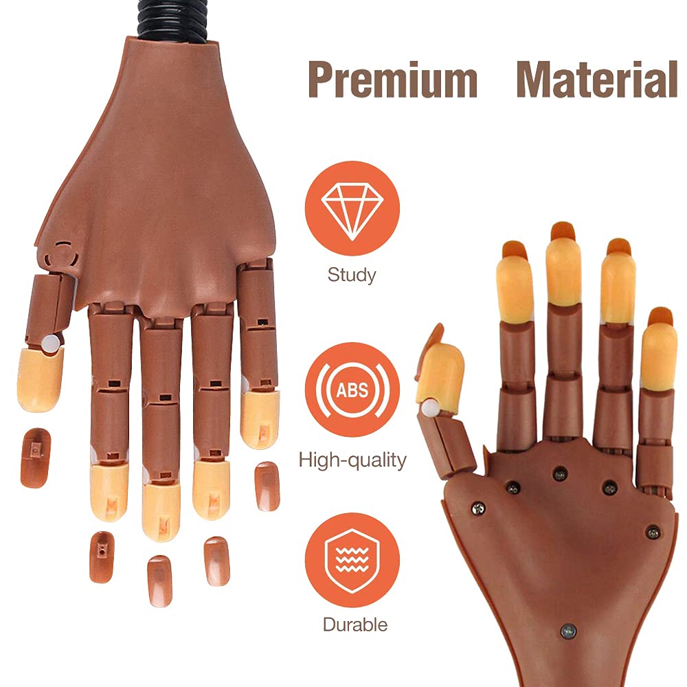 Practice Hand for Acrylic Nails, Flexible Fake Manican Hands Kit for Nails Training Practice, Movable Nail Maniquin Hand with 200PCS Nail Tips, Nail Art Clipper