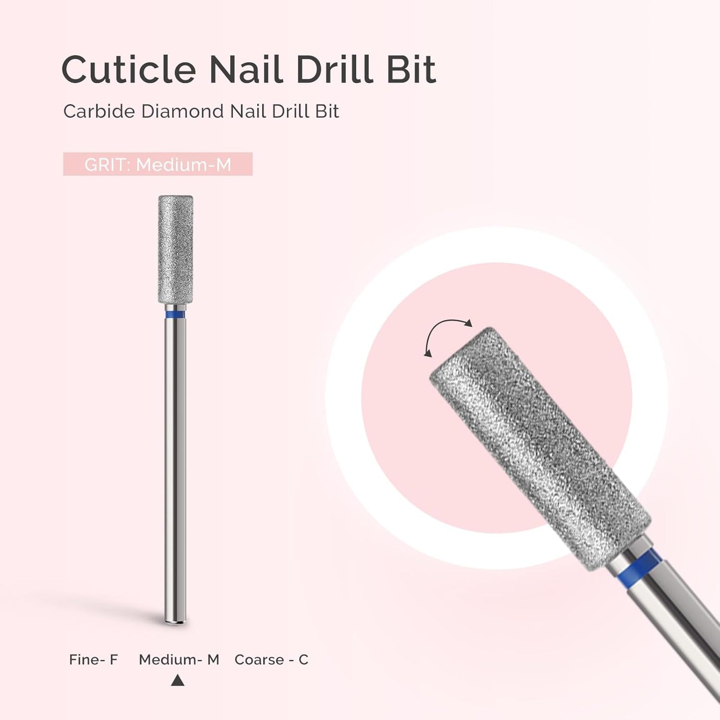 MelodySusie 4mm Barrel Shape Cuticle Clean Nail Drill Bit 3/32'', Professional Safety Carbide Diamond Under Nail Cleaner for Cuticle Dead Skin Nail Prepare, Beginners Bits, Series Bit-S, Medium