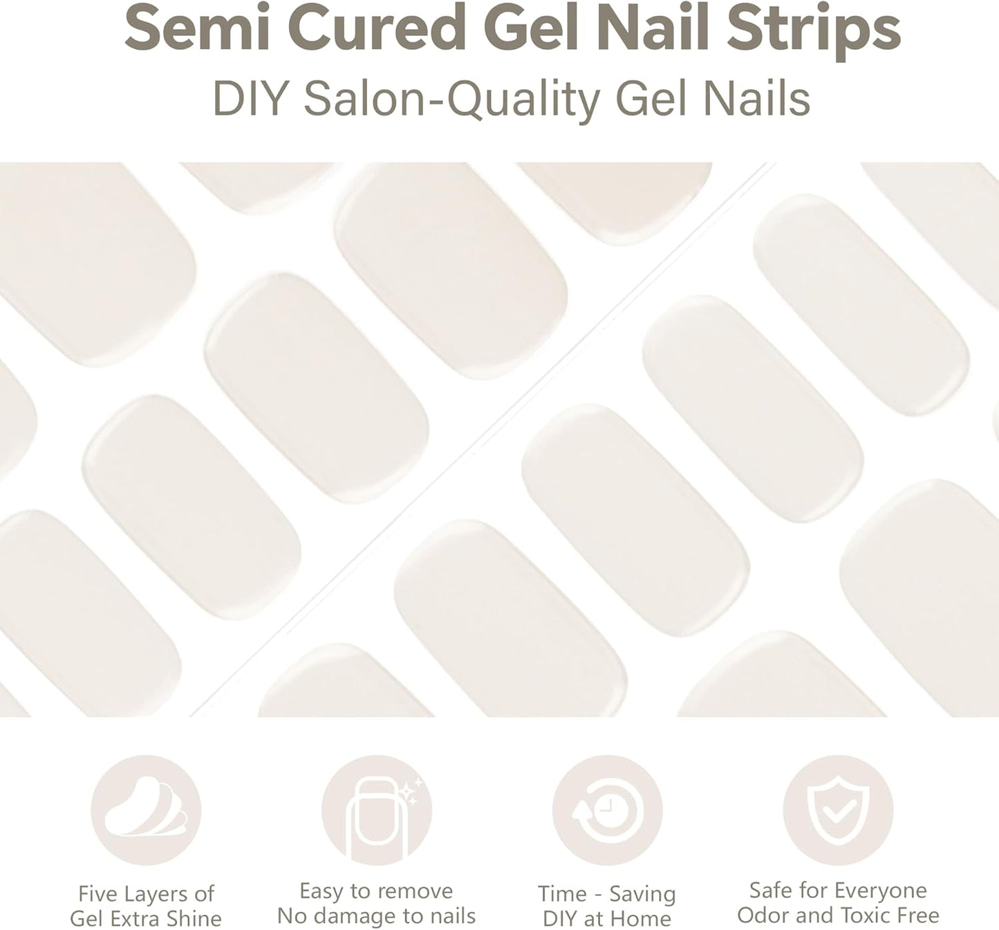 Semi Cured Gel Nail Strips-Quick Press Ons for Busy Women- 5 Min Semi-Gel Application,Wedding Nail Kit,Salon Quality,Works with Any UV/LED Lamps(Creamy White)