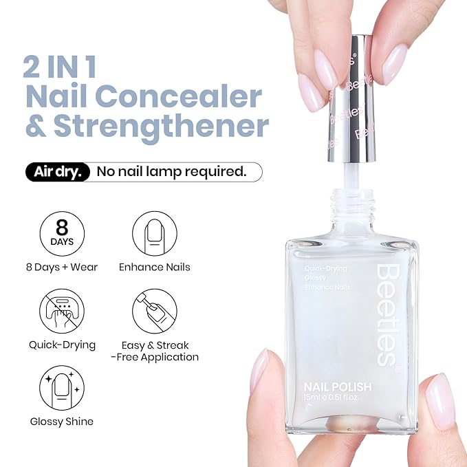Beetles White Nail Polish - Milky White Nail Concealer Fast Dry Quick Natural Nail Strengthener and Growth Treatment for Thin and Damaged Nails Imperfection Masking Gifts for Women,0.51 FL OZ
