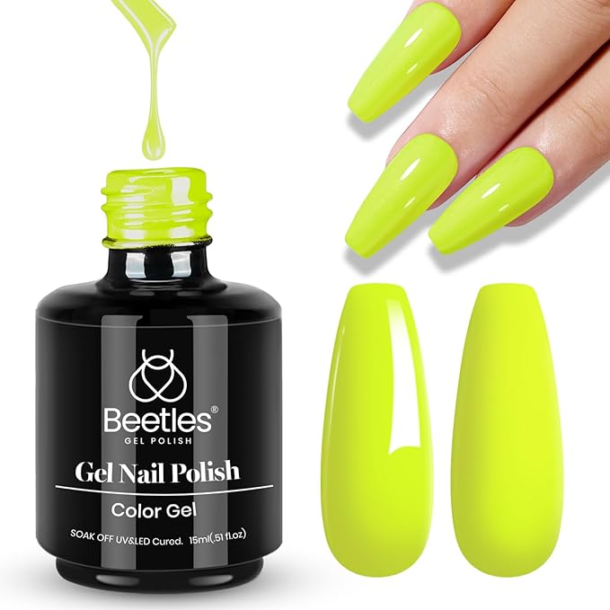Beetles Neon Green Gel Nail Polish,15ml Bright Neon Green Lemon Yellow Gel Nail Polish Halloween Nails Design Soak Off UV LED DIY Manicure Halloween Nails