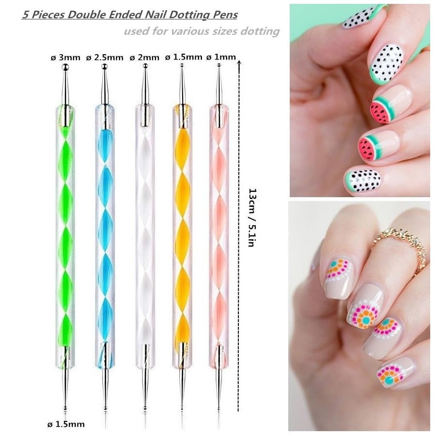 21Pcs Nail Art Brushes Set, 1 Resin Nail Art Palette, 5 Nail Art Dotting Pens, 15 Nail Art Brushes, Nail Polish Mixing Palette Double-Ended Dotting Pen Nail Liner Brush Nail Drawing Brushes