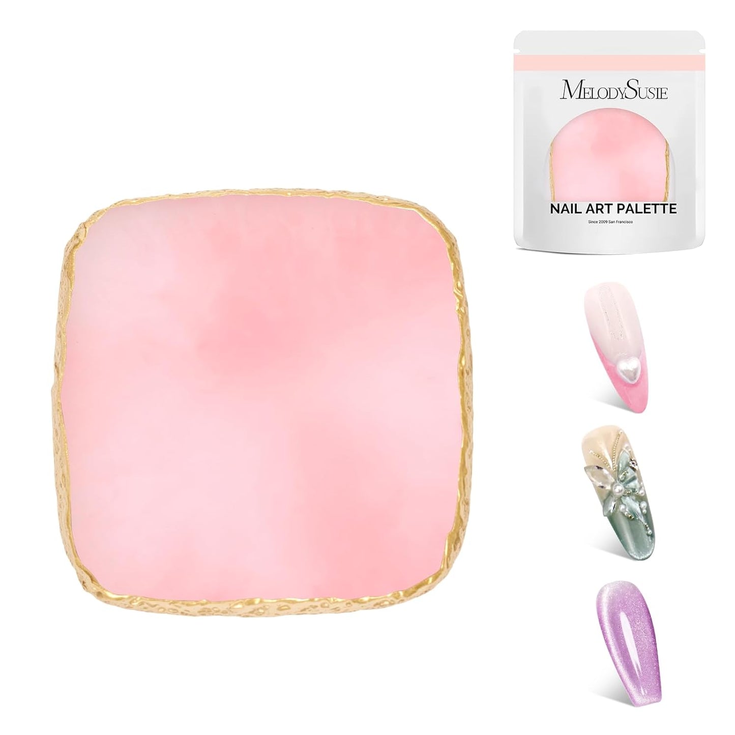 MelodySusie 1PC Square Shape Resin Nail Art Palette, Professional Color Mixing Board for Gel Polish, Acrylics, Pigment Blending, Salon and DIY Makeup Artist Tool, Pink