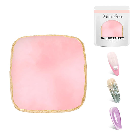 MelodySusie 1PC Square Shape Resin Nail Art Palette, Professional Color Mixing Board for Gel Polish, Acrylics, Pigment Blending, Salon and DIY Makeup Artist Tool, Pink