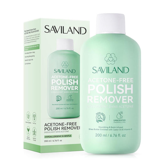 SAVILAND Plant-Based & Natural Nail Polish Remover: Non Acetone Nail Polish Remover Gentle Non Toxic Fingernail Removal with Shea Butter Castor Oil Vitamin E for Nail Care Home 200 ML