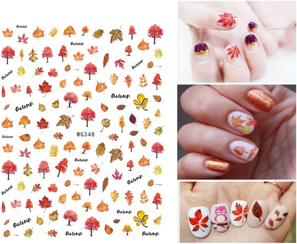 3D Thanksgiving Nail Art Stickers 6 Sheets Autumn Fall Nail Art Accessories Decals Self-Adhesive Maple Leaf Pumpkin Turkey Designs Sticker for Women Nail Arts DIY Nail Decorations Halloween Party