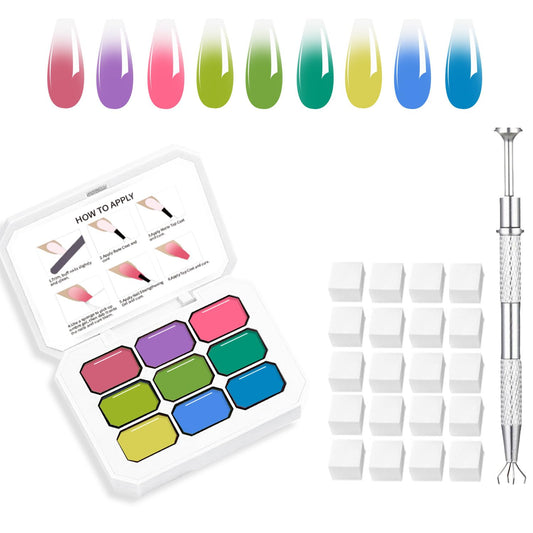 Ombre Gel Nail Polish Nail Sponges for Ombre 9 Series Colorful Blush Effect Gradient Painting Gel for Ombre Nails Multistyle French Manicure Nail Art DIY Home (A4)
