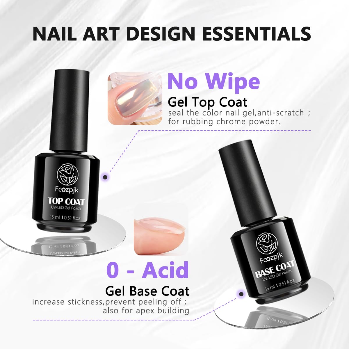 Fcozjpk Nail Dehydrator and Primer with Gel Base & Top Coat Set Cuticle Oil, 5PCS Nail Prep Kit for Acrylic and Gels Nail Polish No Wipe Gel Top Coat Manicure Bonder Liquid Nails Tech Must-have Set