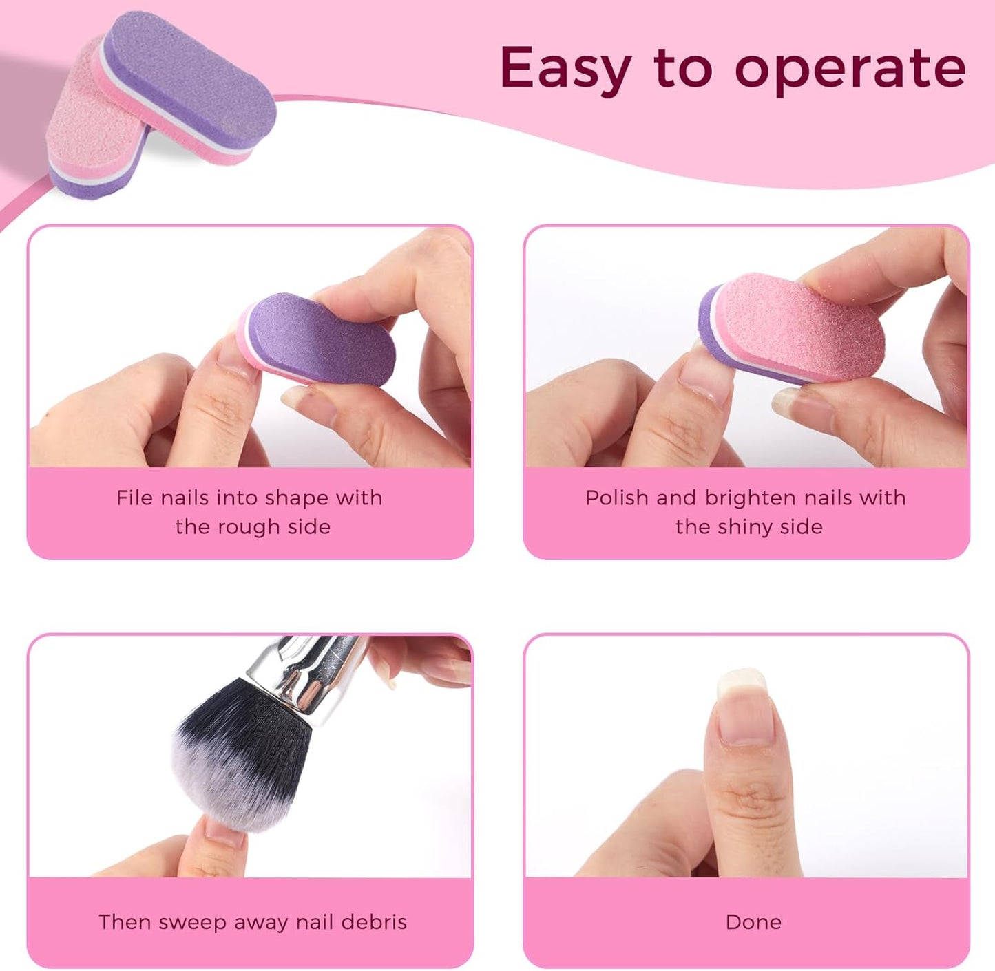 JERCLITY 50 Pieces Purple Pink Nail Buffer Block Both Sides 100/180 Grit Mini Nail Buffers Nail Files and Buffers Mini Buffers for Nails