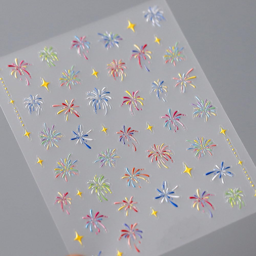 Holographic Firework Nail Art Stickers, Independence Day Patriotic Design, Sparkling Starry Sky Decals for Manicure, 2 Sheets