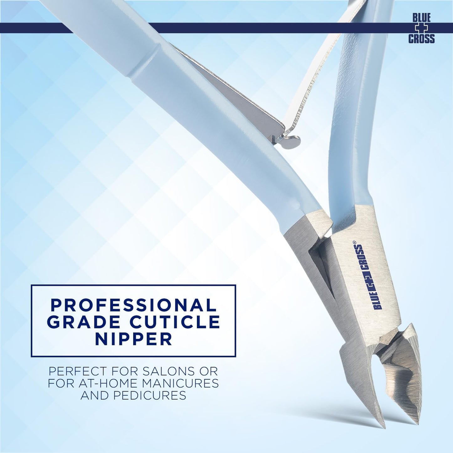Blue Cross Cuticle Remover Nippers, Professional Nail Care Cutter & Trimmer, Fingernail + Toenail Clippers Tool for at Home DIY Manicures with Stainless Steel Sharp Durable Blades, 6mm Jaw Size, Blue