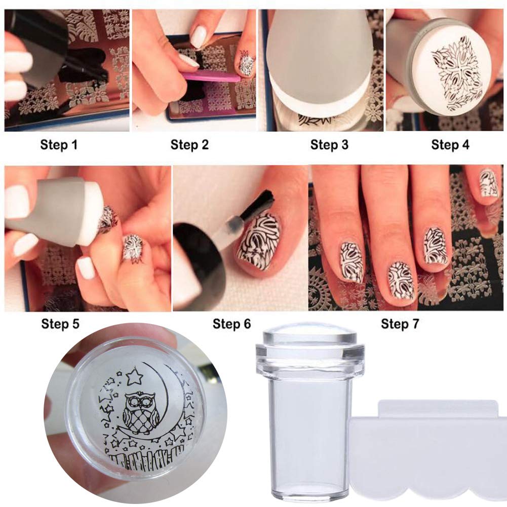 LoveOurHome Valentine Nail Stamping Kit 7pc Flower Butterfly Geometric Nails Stamping Plate Stencil with Silicone Stamper Scraper Stamp tools for Women Girls Kids